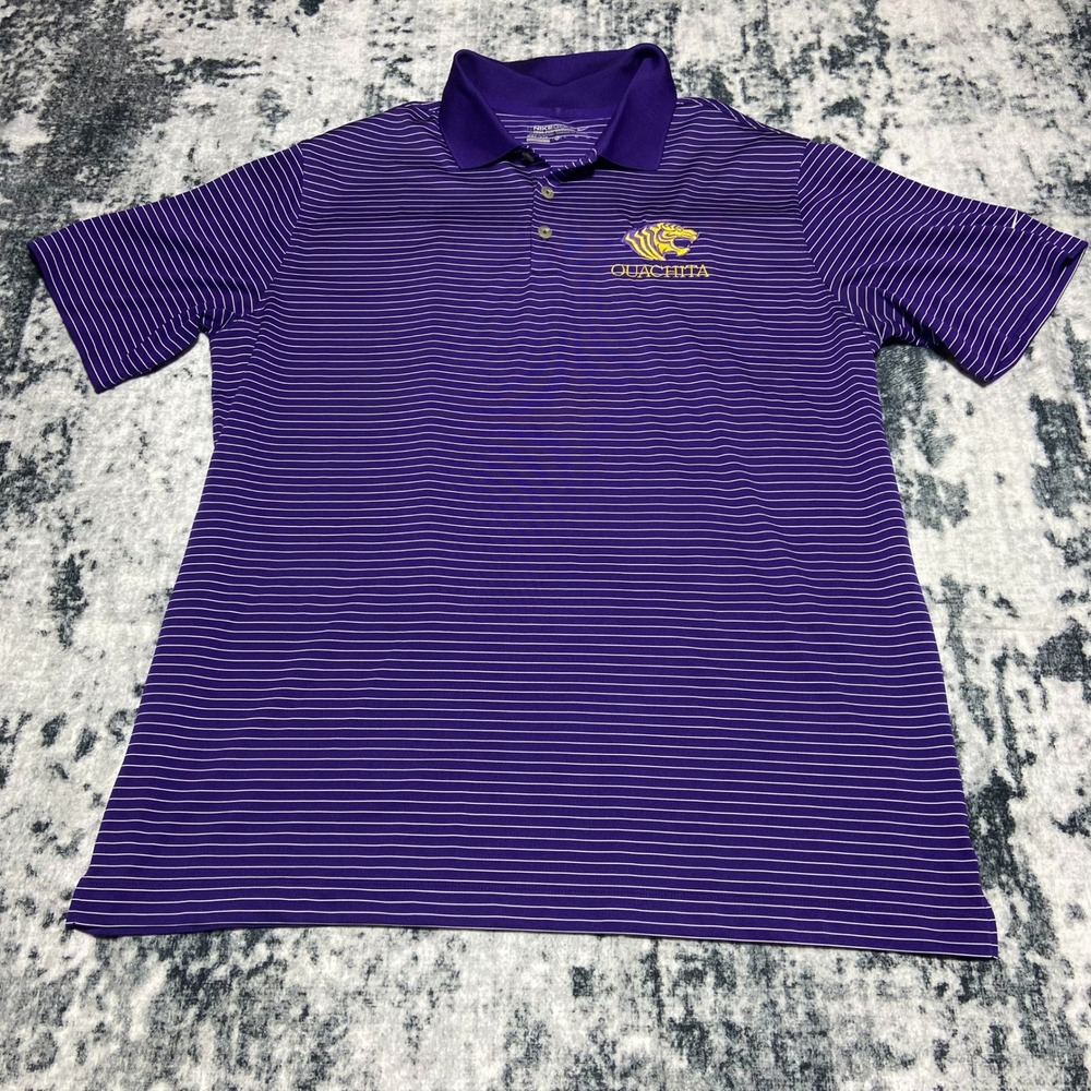 Nike Golf Mens Polo Shirt Purple White Stripe Ouachita Baptist Performance XL‎